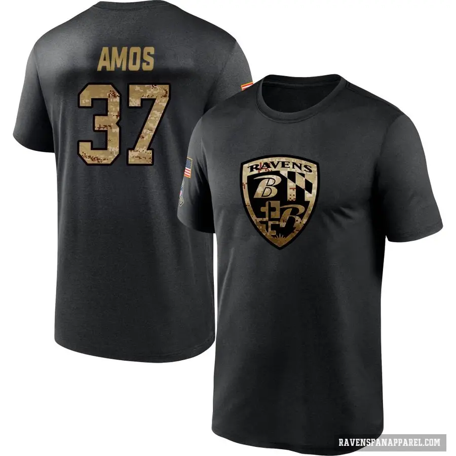 Youth ＃37 Jaquan Amos Baltimore Ravens Black 2020 Salute To Service Performance T-Shirt