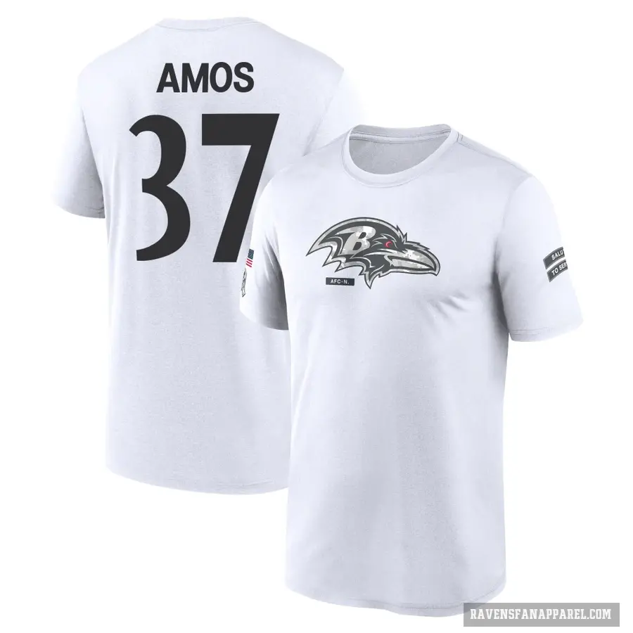 Youth ＃37 Jaquan Amos Baltimore Ravens White 2024 Salute to Service Performance T-Shirt