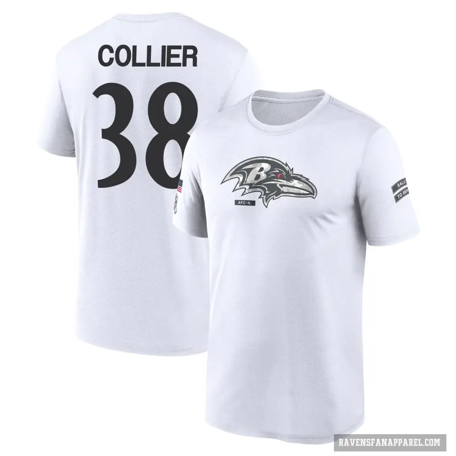 Youth ＃38 Chris Collier Baltimore Ravens White 2024 Salute to Service Performance T-Shirt