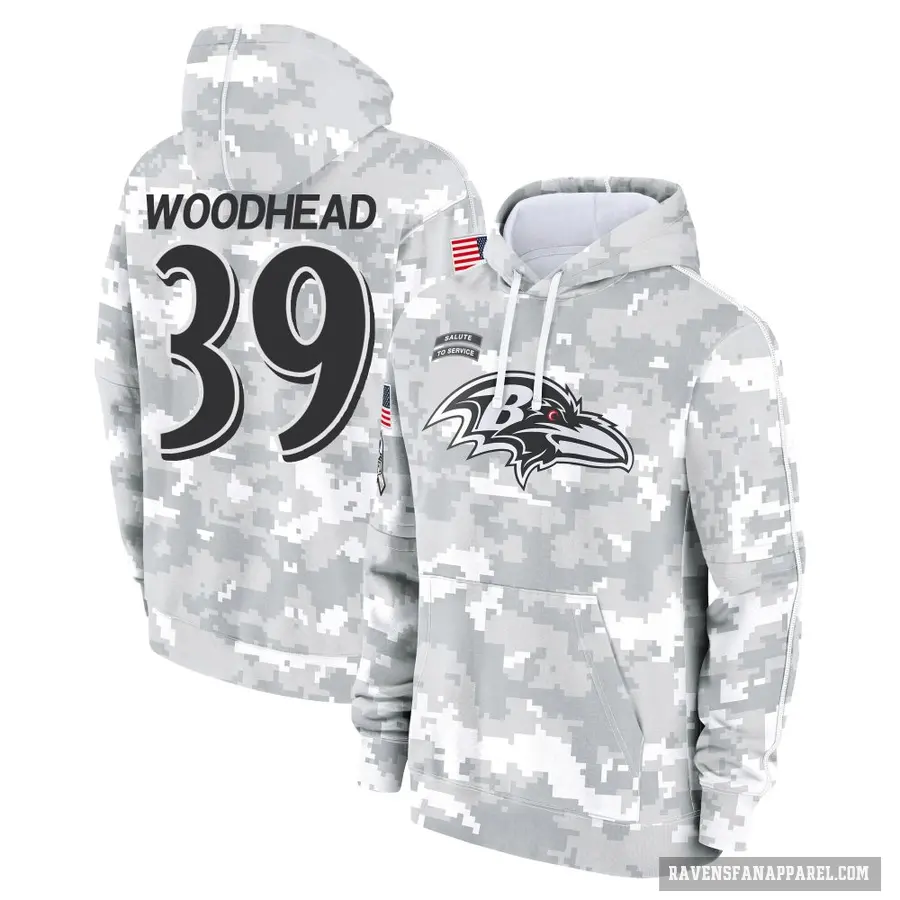 Youth ＃39 Danny Woodhead Baltimore Ravens Arctic Camo 2024 Salute to Service Club Fleece Pullover Hoodie