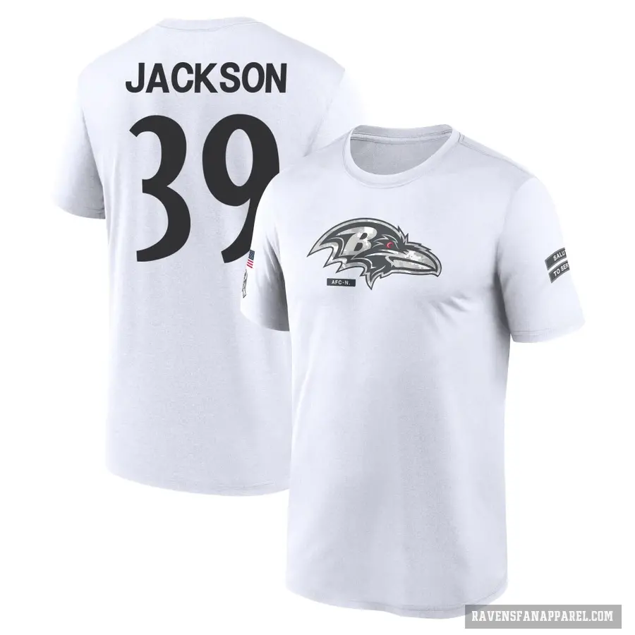 Youth ＃39 Eddie Jackson Baltimore Ravens White 2024 Salute to Service Performance T-Shirt