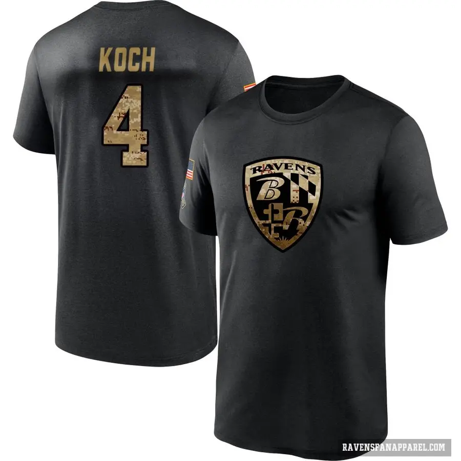 Youth ＃4 Sam Koch Baltimore Ravens Black 2020 Salute To Service Performance T-Shirt