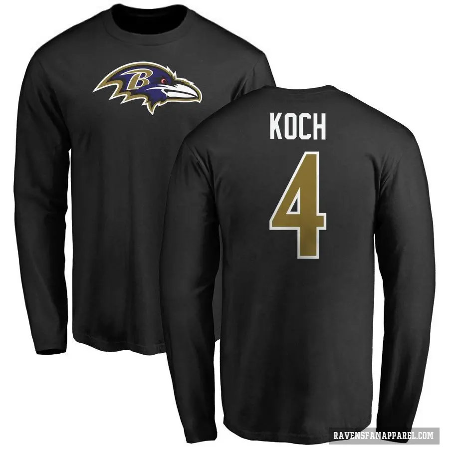 Youth ＃4 Sam Koch Baltimore Ravens Black Logo Long Sleeve T-Shirt