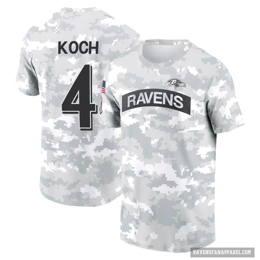 Youth ＃4 Sam Koch Baltimore Ravens Camo Arctic 2024 Salute to Service Performance T-Shirt