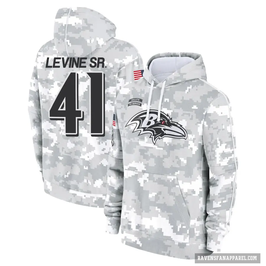 Youth ＃41 Anthony Levine Sr. Baltimore Ravens Arctic Camo 2024 Salute to Service Club Fleece Pullover Hoodie