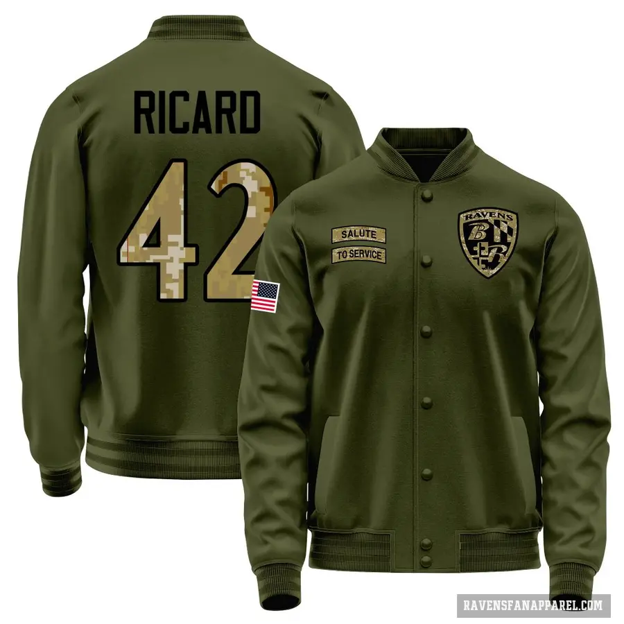 Youth ＃42 Patrick Ricard Baltimore Ravens Olive Salute to Service Sideline Performance Jacket