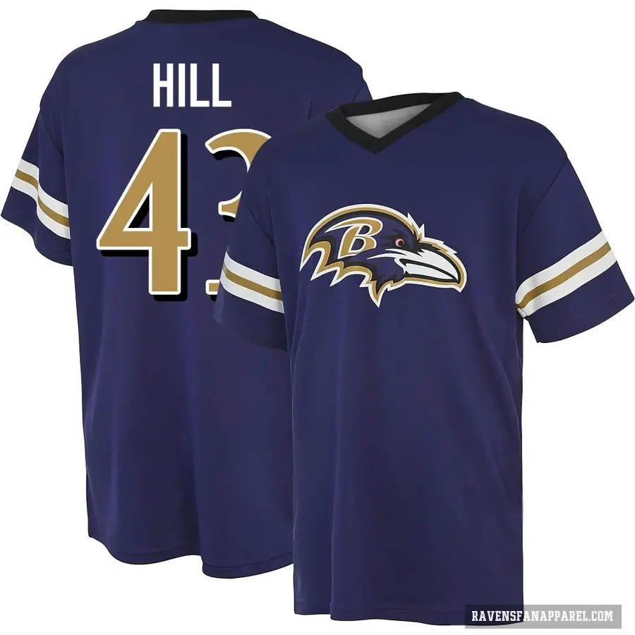 Youth ＃43 Justice Hill Baltimore Ravens Purple Game Day V-Neck T-Shirt