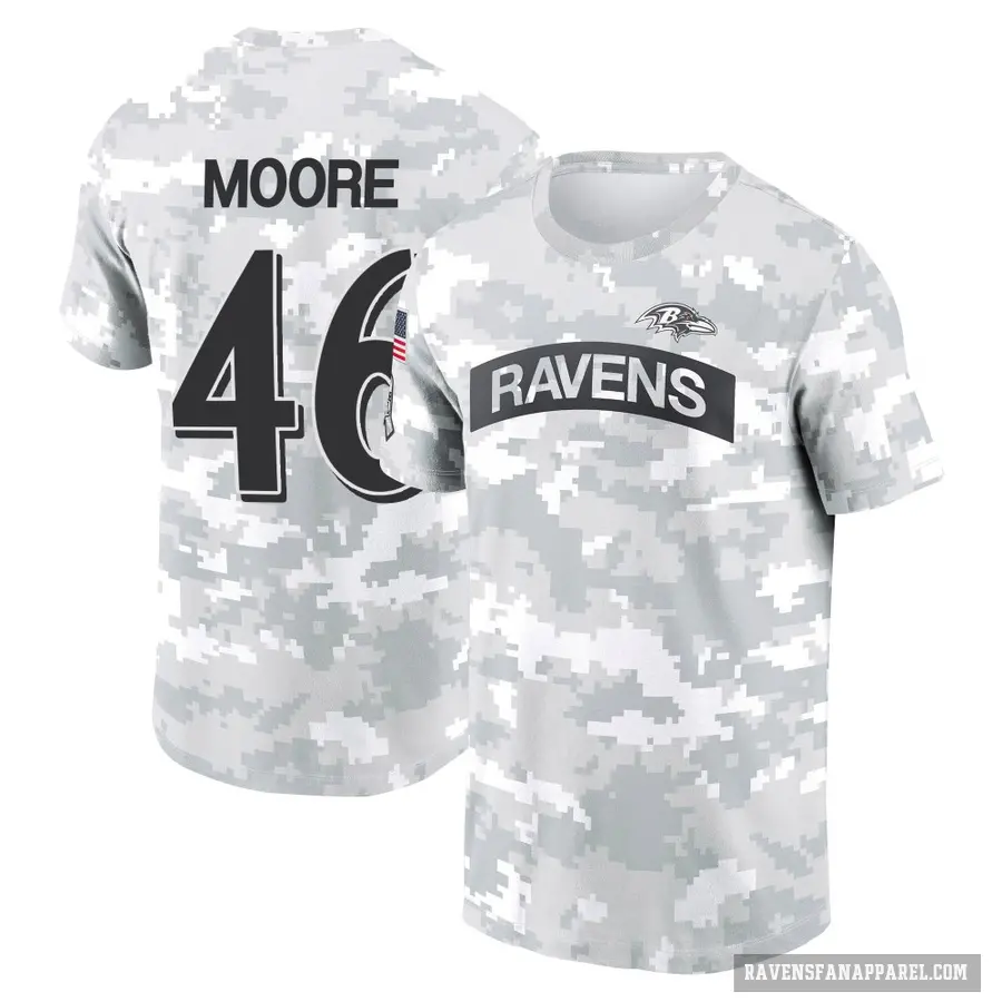 Youth ＃46 Nick Moore Baltimore Ravens Camo Arctic 2024 Salute to Service Performance T-Shirt