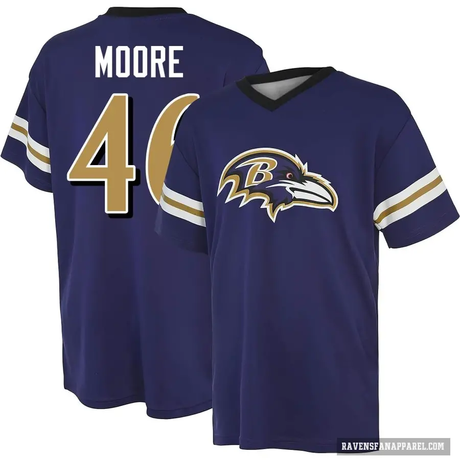 Youth ＃46 Nick Moore Baltimore Ravens Purple Game Day V-Neck T-Shirt