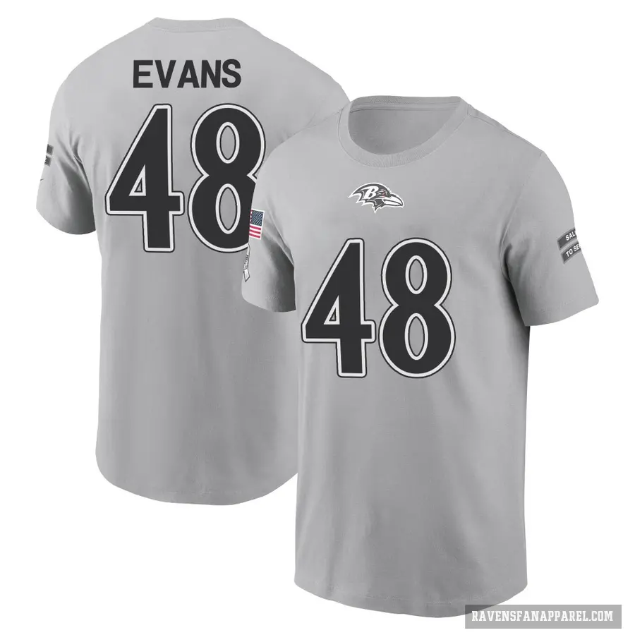 Youth ＃48 Joe Evans Baltimore Ravens Gray 2024 Salute to Service T-Shirt