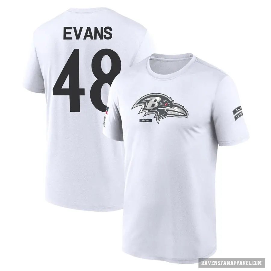 Youth ＃48 Joe Evans Baltimore Ravens White 2024 Salute to Service Performance T-Shirt