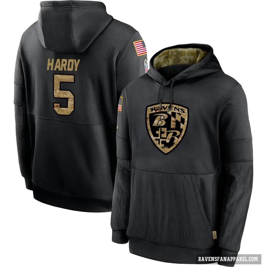 Youth ＃5 DeAngelo Hardy Baltimore Ravens Black 2020 Salute to Service Sideline Performance Pullover Hoodie