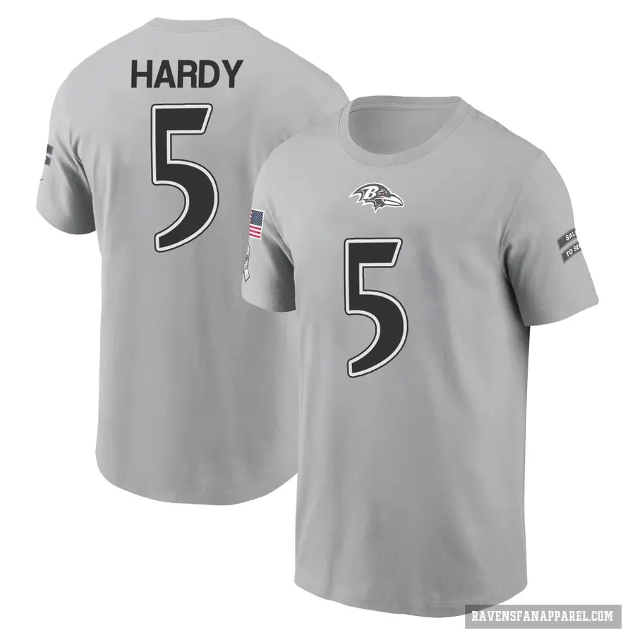 Youth ＃5 DeAngelo Hardy Baltimore Ravens Gray 2024 Salute to Service T-Shirt