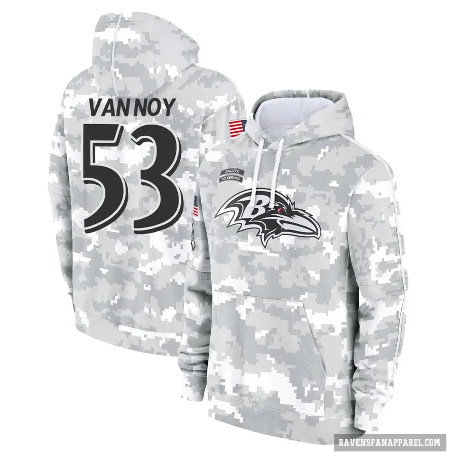 Youth ＃53 Kyle Van Noy Baltimore Ravens Arctic Camo 2024 Salute to Service Club Fleece Pullover Hoodie