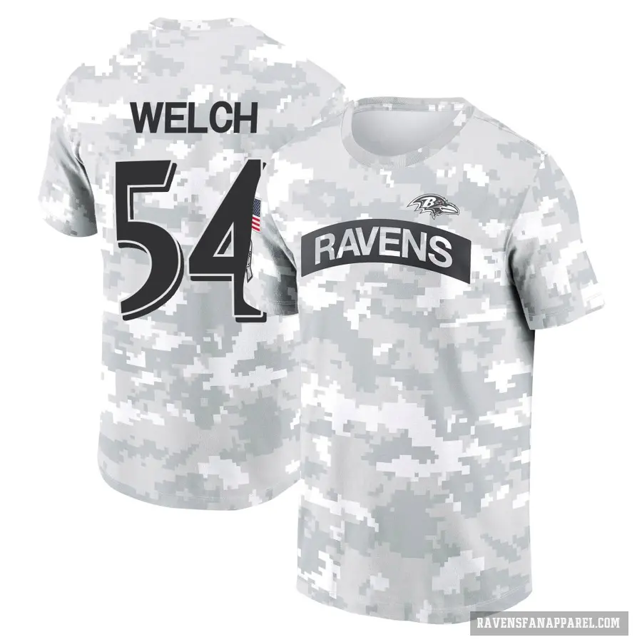 Youth ＃54 Kristian Welch Baltimore Ravens Camo Arctic 2024 Salute to Service Performance T-Shirt