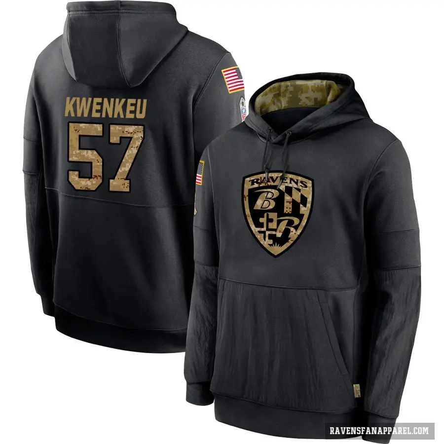 Youth ＃57 William Kwenkeu Baltimore Ravens Black 2020 Salute to Service Sideline Performance Pullover Hoodie