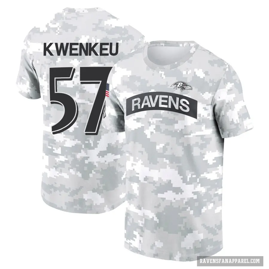 Youth ＃57 William Kwenkeu Baltimore Ravens Camo Arctic 2024 Salute to Service Performance T-Shirt