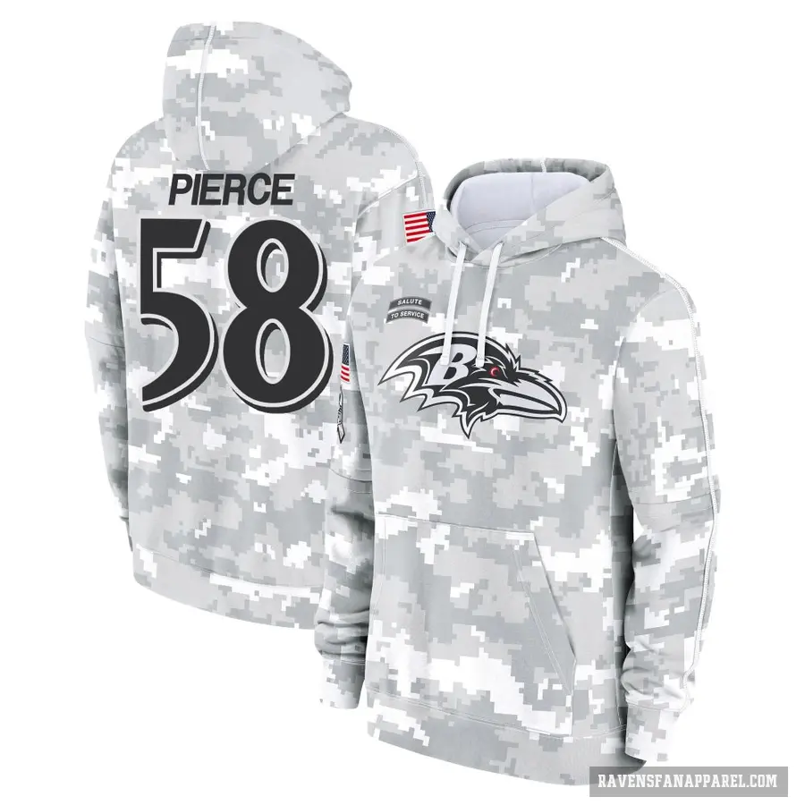 Youth ＃58 Michael Pierce Baltimore Ravens Arctic Camo 2024 Salute to Service Club Fleece Pullover Hoodie