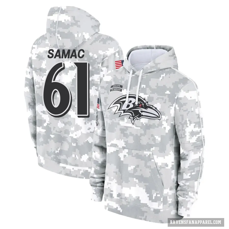 Youth ＃61 Nick Samac Baltimore Ravens Arctic Camo 2024 Salute to Service Club Fleece Pullover Hoodie