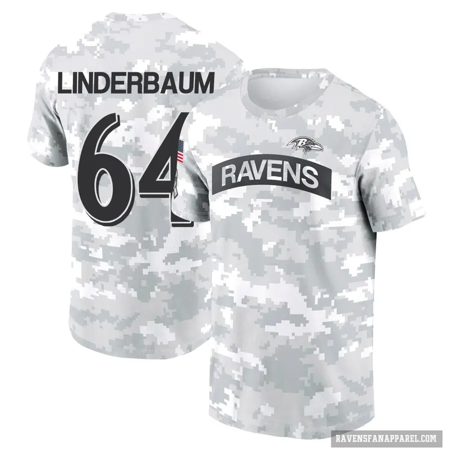 Youth ＃64 Tyler Linderbaum Baltimore Ravens Camo Arctic 2024 Salute to Service Performance T-Shirt