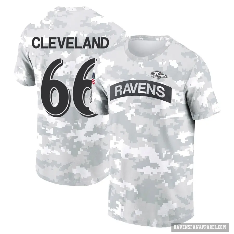 Youth ＃66 Ben Cleveland Baltimore Ravens Camo Arctic 2024 Salute to Service Performance T-Shirt