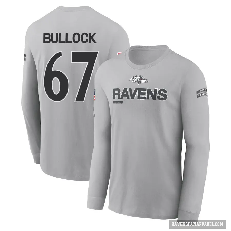 Youth ＃67 Corey Bullock Baltimore Ravens Gray 2024 Salute to Service Long Sleeve T-Shirt