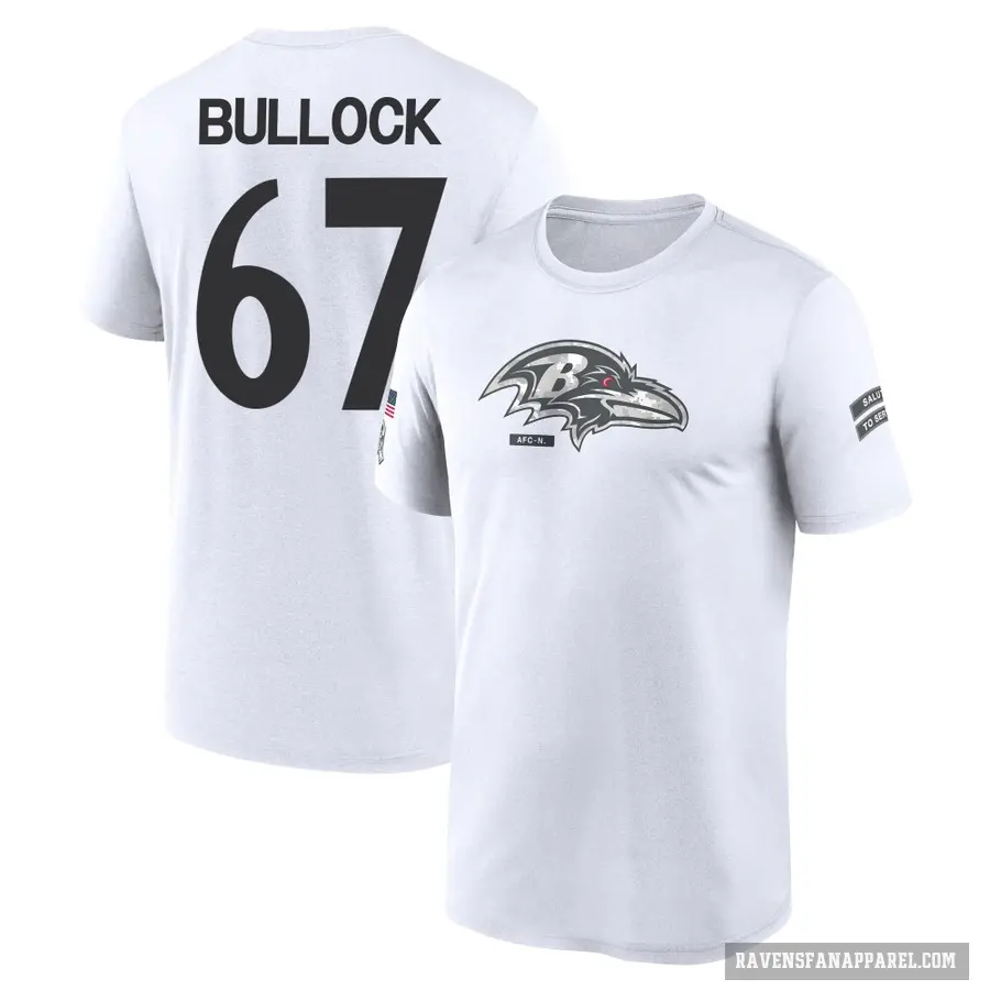 Youth ＃67 Corey Bullock Baltimore Ravens White 2024 Salute to Service Performance T-Shirt