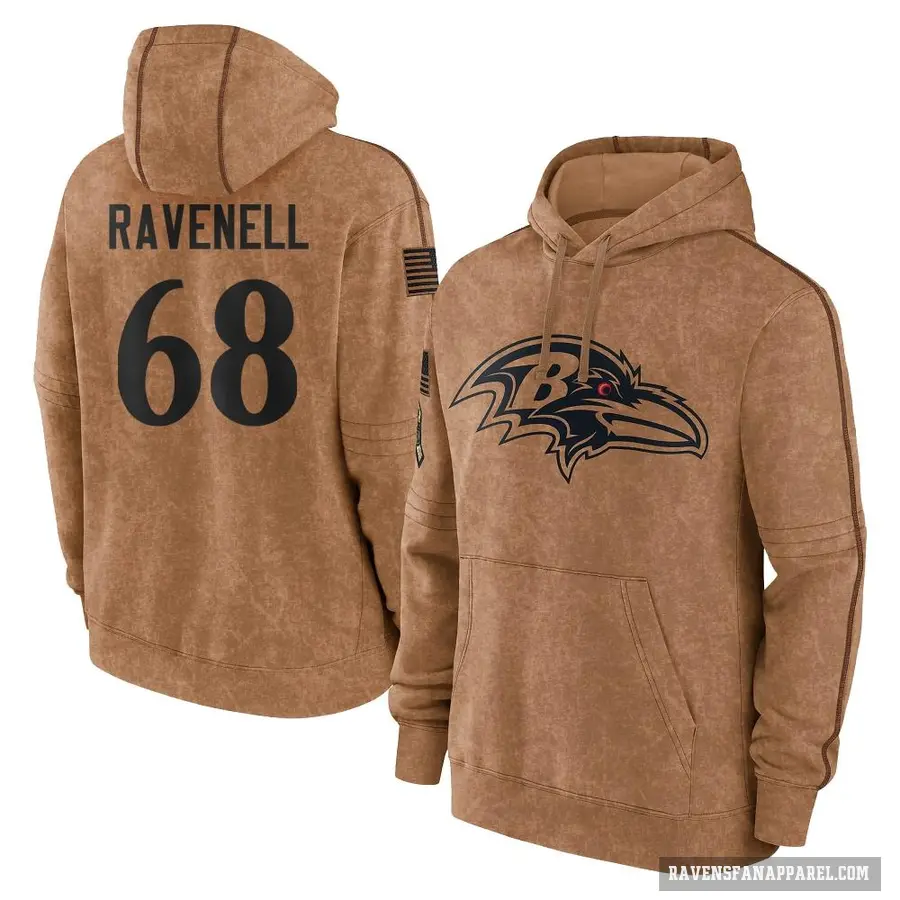 Youth ＃68 C.J. Ravenell Baltimore Ravens Brown 2023 Salute To Service Club Pullover Hoodie