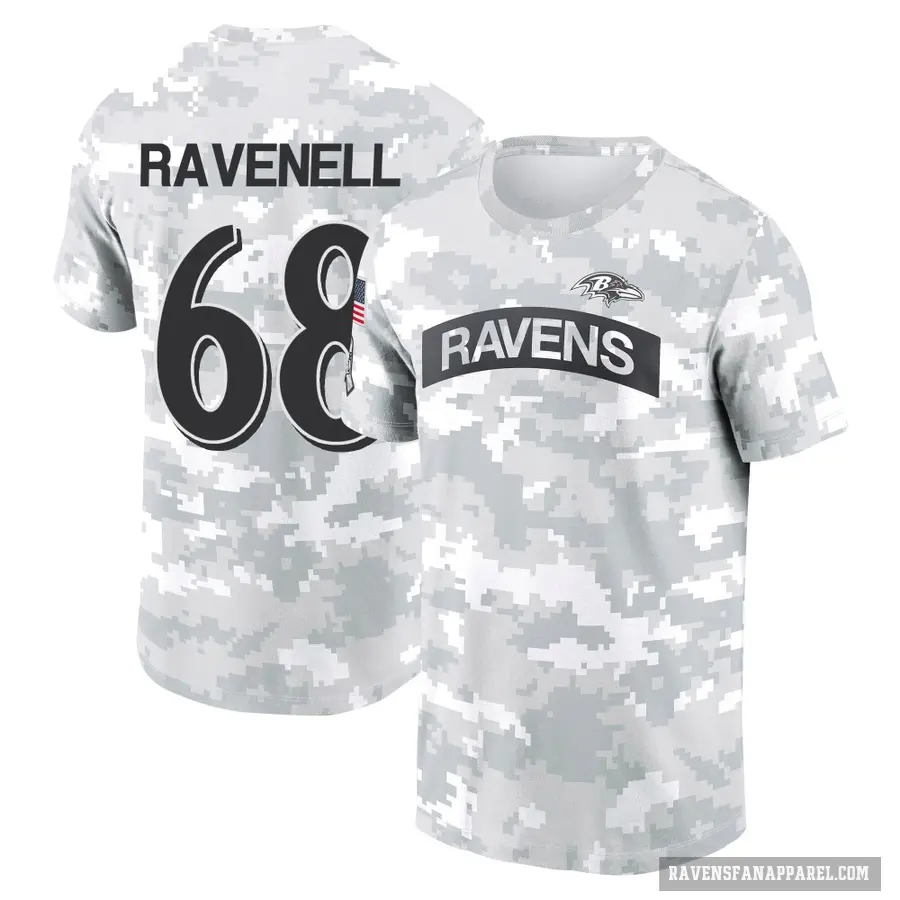 Youth ＃68 C.J. Ravenell Baltimore Ravens Camo Arctic 2024 Salute to Service Performance T-Shirt