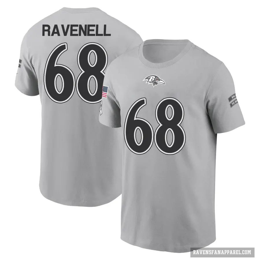 Youth ＃68 C.J. Ravenell Baltimore Ravens Gray 2024 Salute to Service T-Shirt