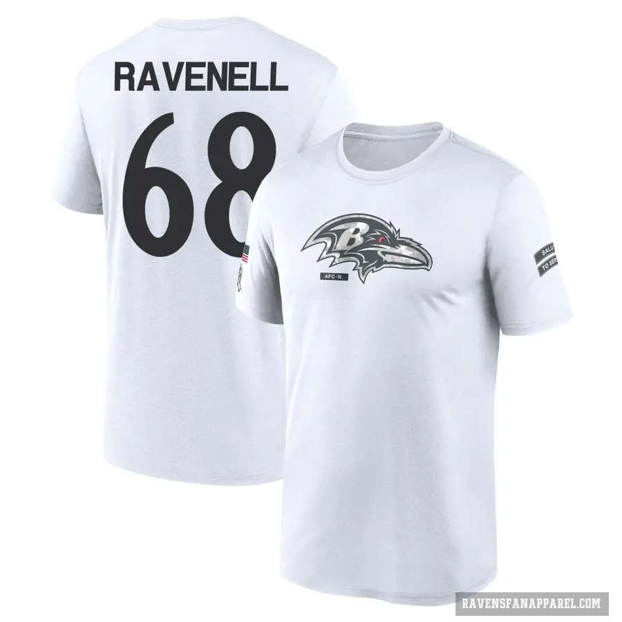 Youth ＃68 C.J. Ravenell Baltimore Ravens White 2024 Salute to Service Performance T-Shirt