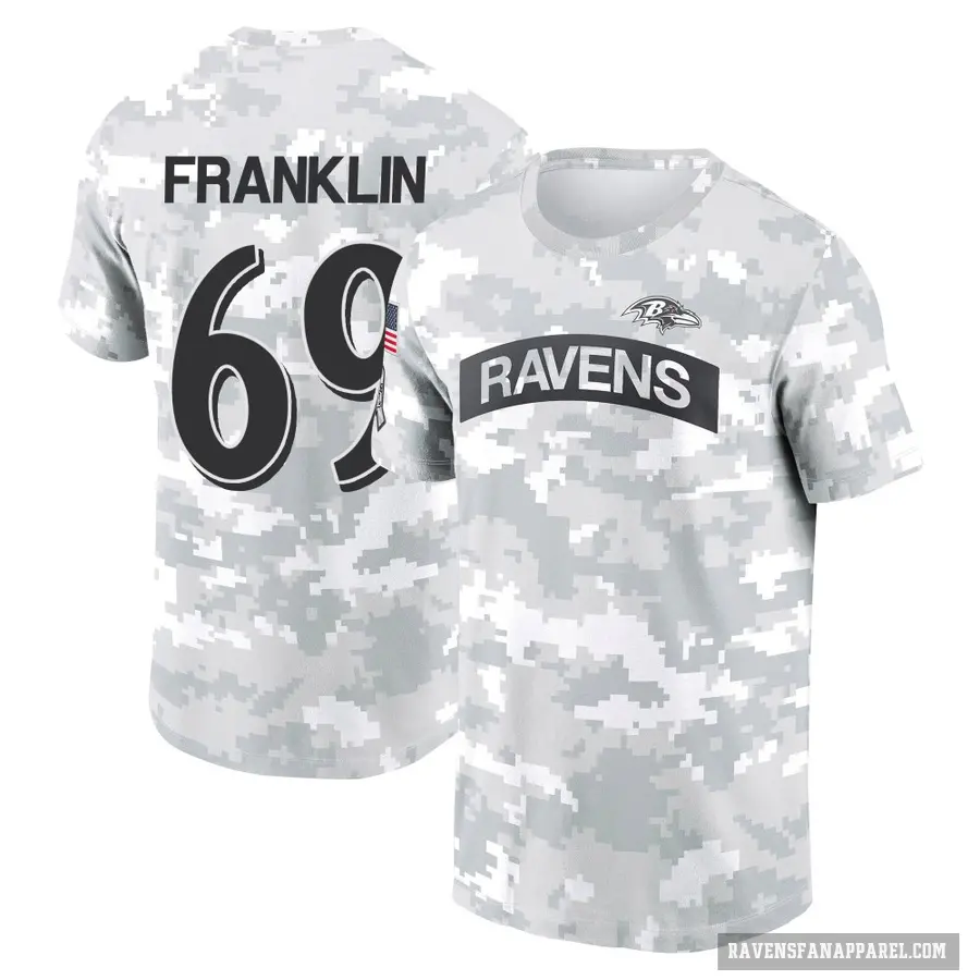 Youth ＃69 Ja'Mion Franklin Baltimore Ravens Camo Arctic 2024 Salute to Service Performance T-Shirt