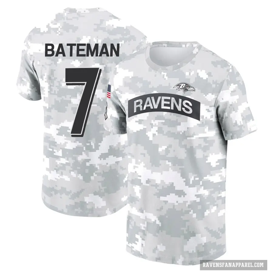 Youth ＃7 Rashod Bateman Baltimore Ravens Camo Arctic 2024 Salute to Service Performance T-Shirt