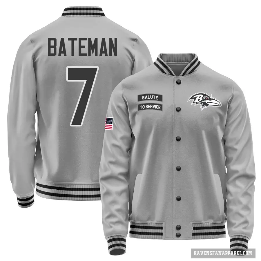 Youth ＃7 Rashod Bateman Baltimore Ravens Gray Salute to Service Performance Jacket