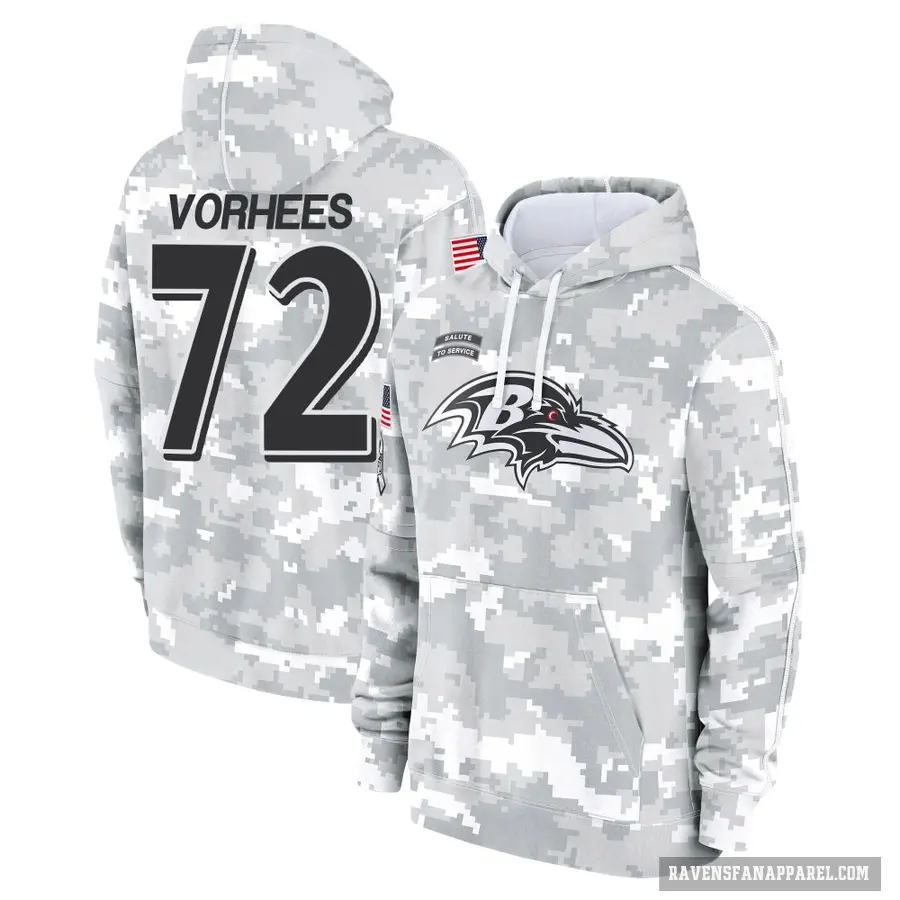 Youth ＃72 Andrew Vorhees Baltimore Ravens Arctic Camo 2024 Salute to Service Club Fleece Pullover Hoodie