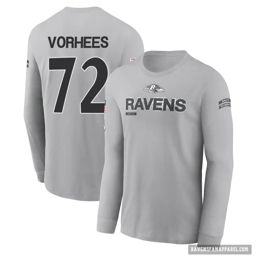 Youth ＃72 Andrew Vorhees Baltimore Ravens Gray 2024 Salute to Service Long Sleeve T-Shirt