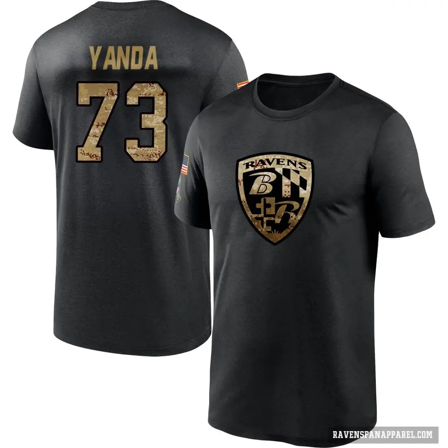 Youth ＃73 Marshal Yanda Baltimore Ravens Black 2020 Salute To Service Performance T-Shirt