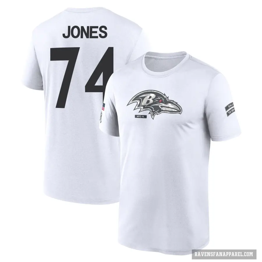 Youth ＃74 Josh Jones Baltimore Ravens White 2024 Salute to Service Performance T-Shirt