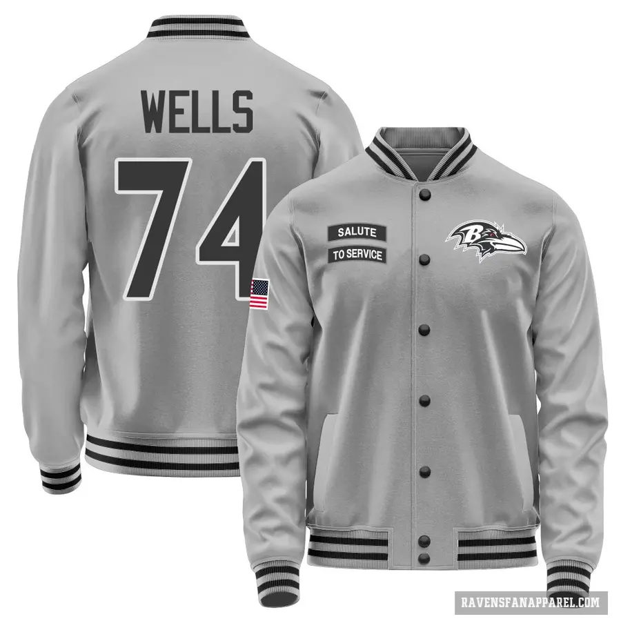 Youth ＃74 Josh Wells Baltimore Ravens Gray Salute to Service Performance Jacket