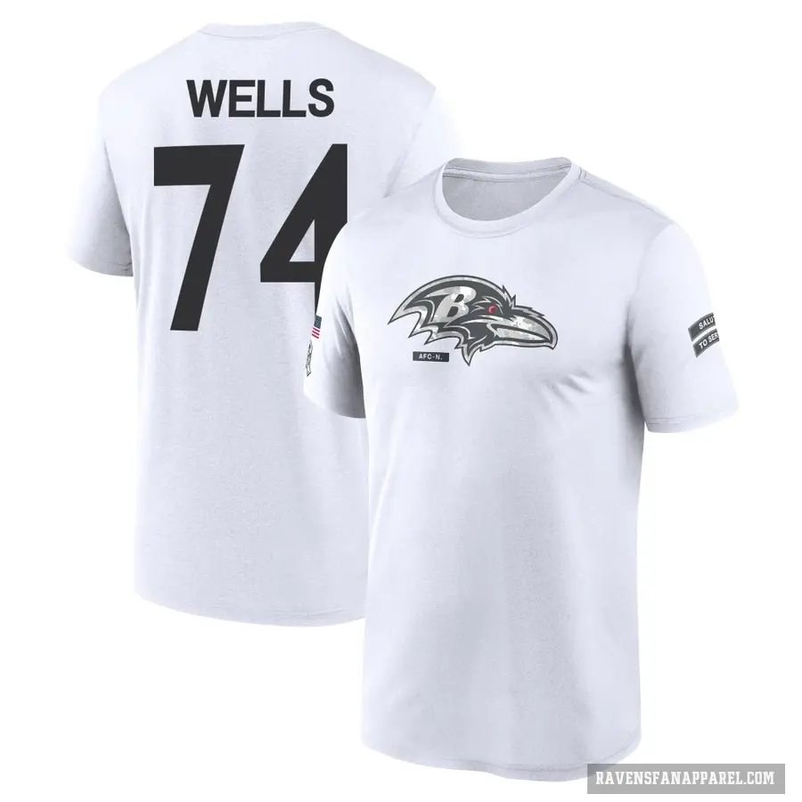 Youth ＃74 Josh Wells Baltimore Ravens White 2024 Salute to Service Performance T-Shirt