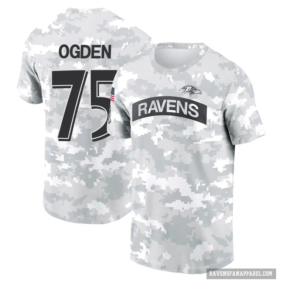 Youth ＃75 Jonathan Ogden Baltimore Ravens Camo Arctic 2024 Salute to Service Performance T-Shirt