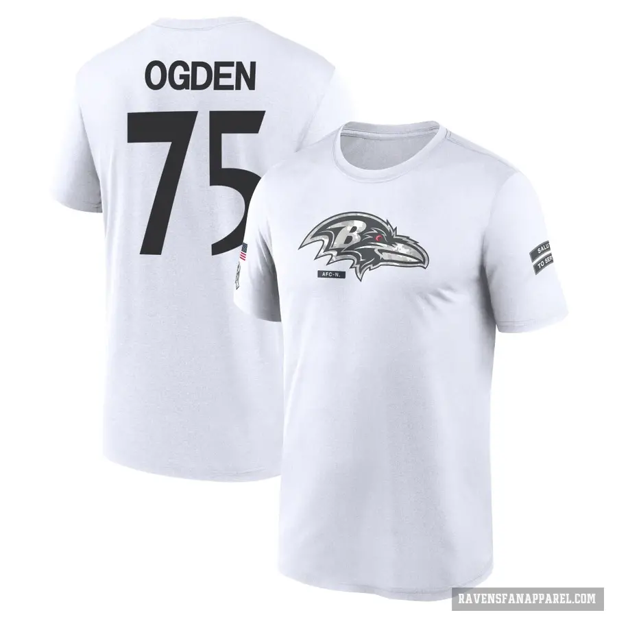 Youth ＃75 Jonathan Ogden Baltimore Ravens White 2024 Salute to Service Performance T-Shirt