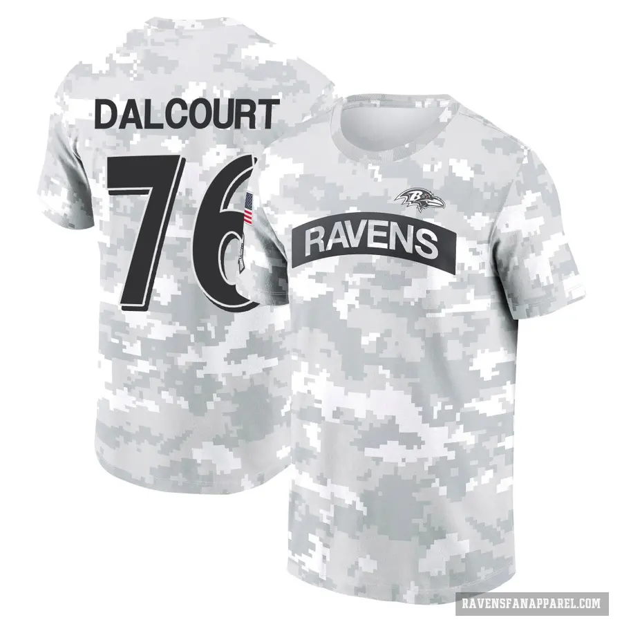 Youth ＃76 Darrian Dalcourt Baltimore Ravens Camo Arctic 2024 Salute to Service Performance T-Shirt