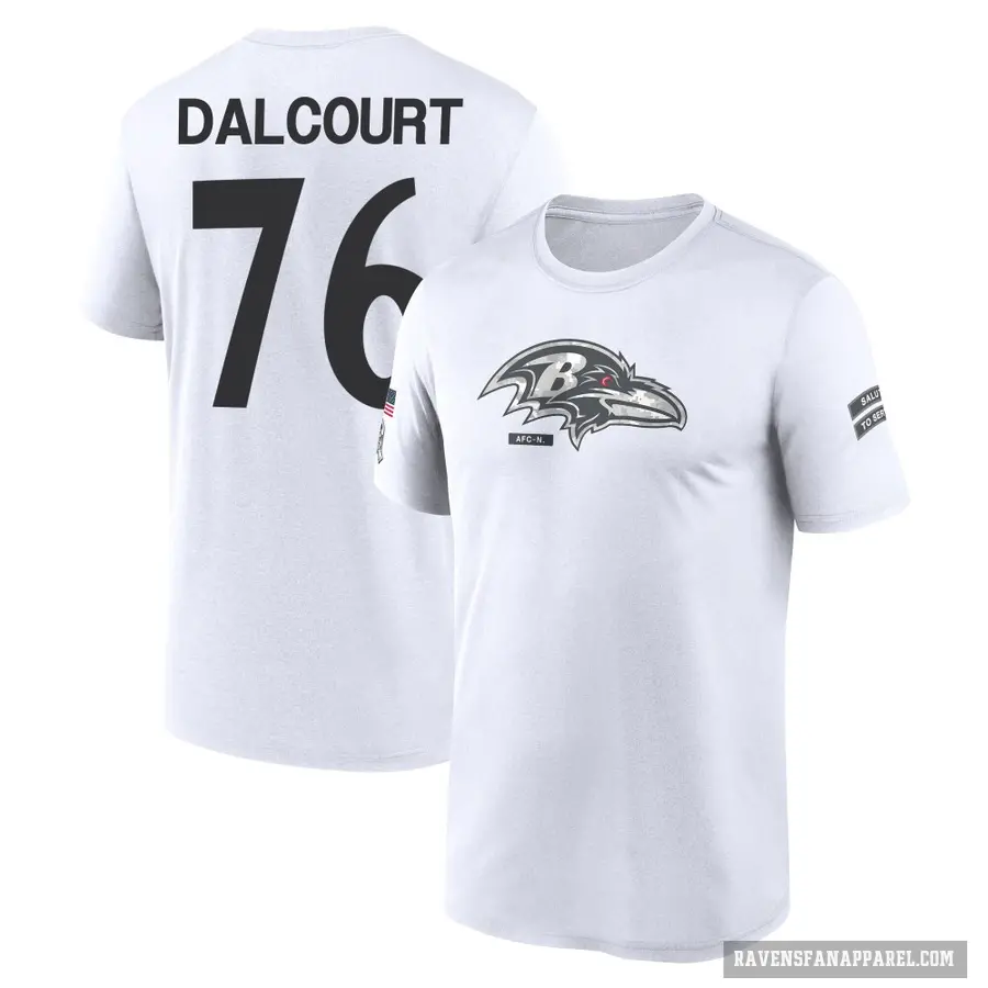 Youth ＃76 Darrian Dalcourt Baltimore Ravens White 2024 Salute to Service Performance T-Shirt