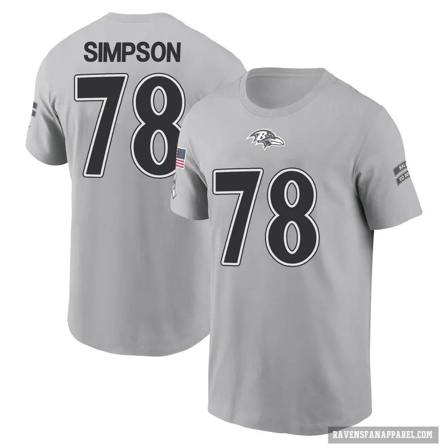 Youth ＃78 Darrell Simpson Baltimore Ravens Gray 2024 Salute to Service T-Shirt