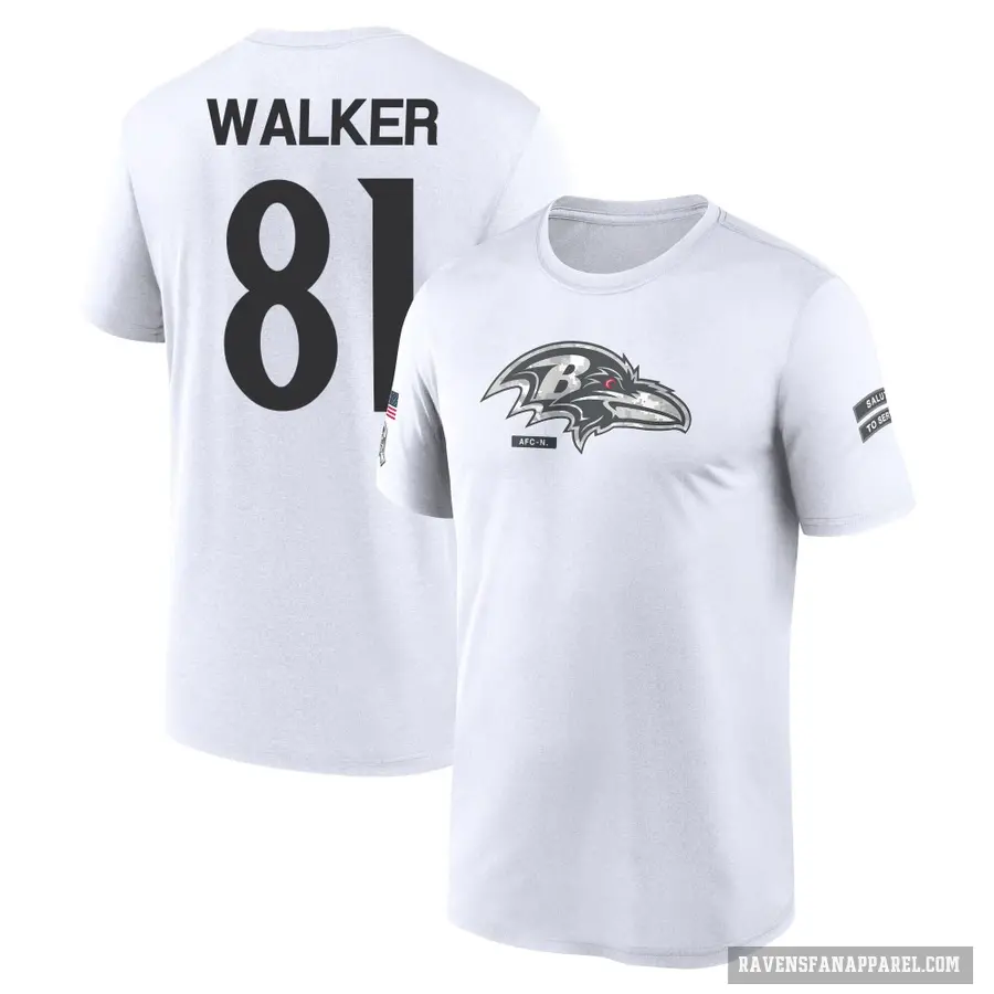 Youth ＃81 Devontez Walker Baltimore Ravens White 2024 Salute to Service Performance T-Shirt