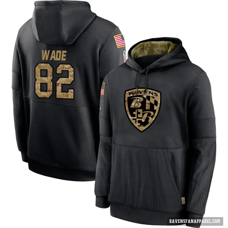 Youth ＃82 Dayton Wade Baltimore Ravens Black 2020 Salute to Service Sideline Performance Pullover Hoodie