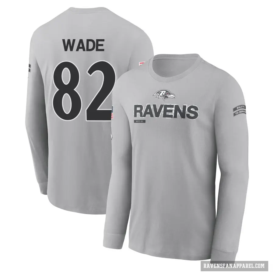 Youth ＃82 Dayton Wade Baltimore Ravens Gray 2024 Salute to Service Long Sleeve T-Shirt