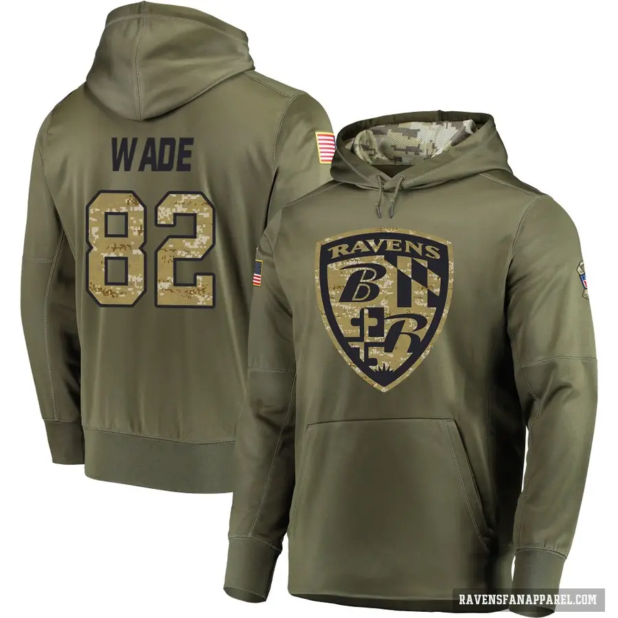 Youth ＃82 Dayton Wade Baltimore Ravens Olive Salute to Service Pullover Hoodie