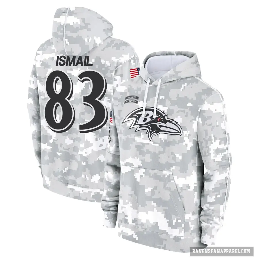 Youth ＃83 Qadir Ismail Baltimore Ravens Arctic Camo 2024 Salute to Service Club Fleece Pullover Hoodie